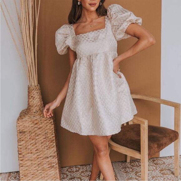 Jacquie The Label Milkmaid Babydoll Gold Metallic Milk Maid Dress Small Regency - Picture 2 of 11